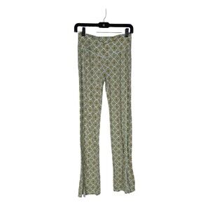 LA Hearts by Pacsun Pants S Women's Green Mod Print Split Flare Pull On Yoga 60s